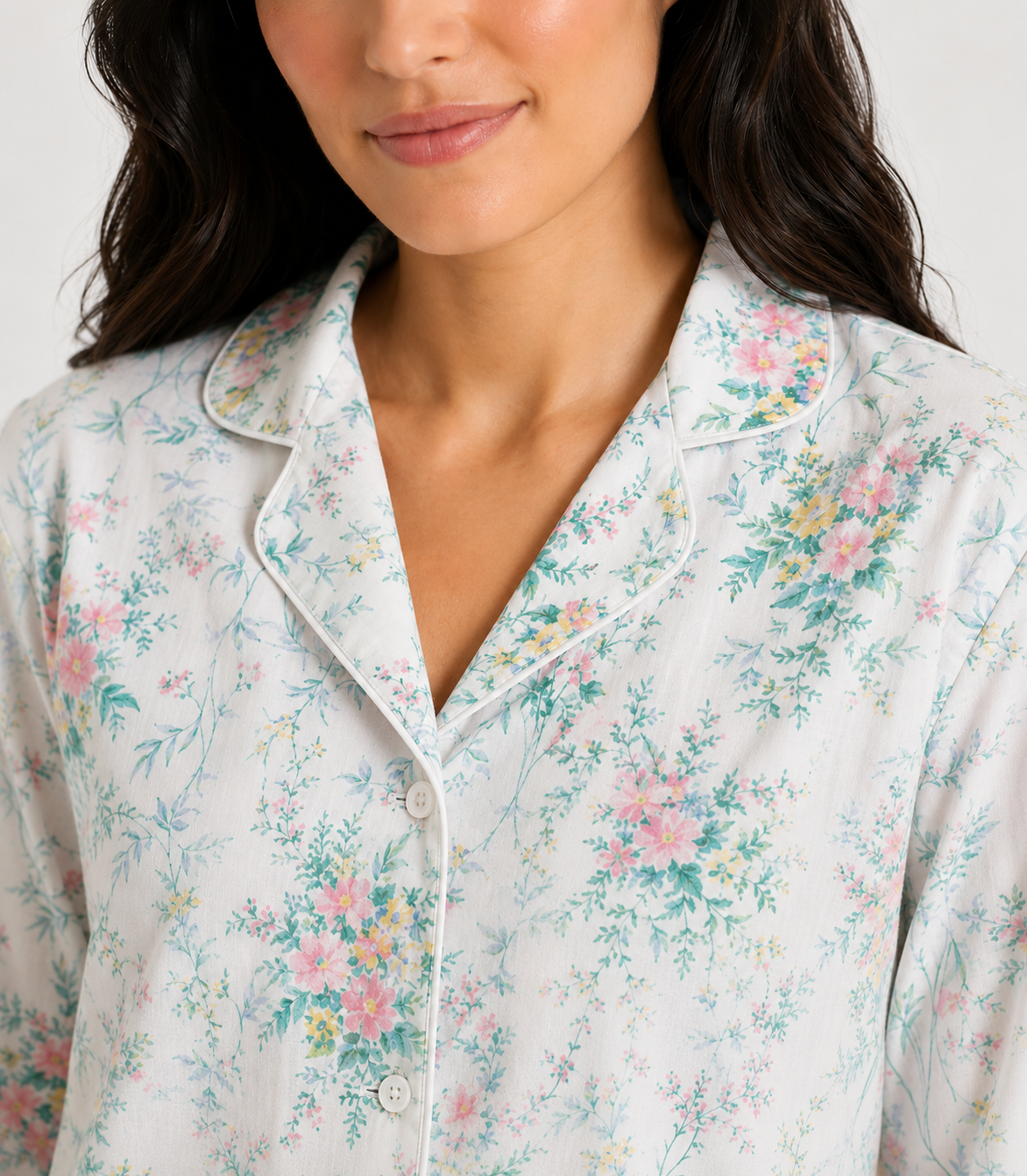 Women's Floral Cotton Pyjama Set – Long Sleeve Button-Up Shirt & Full-Length Pants